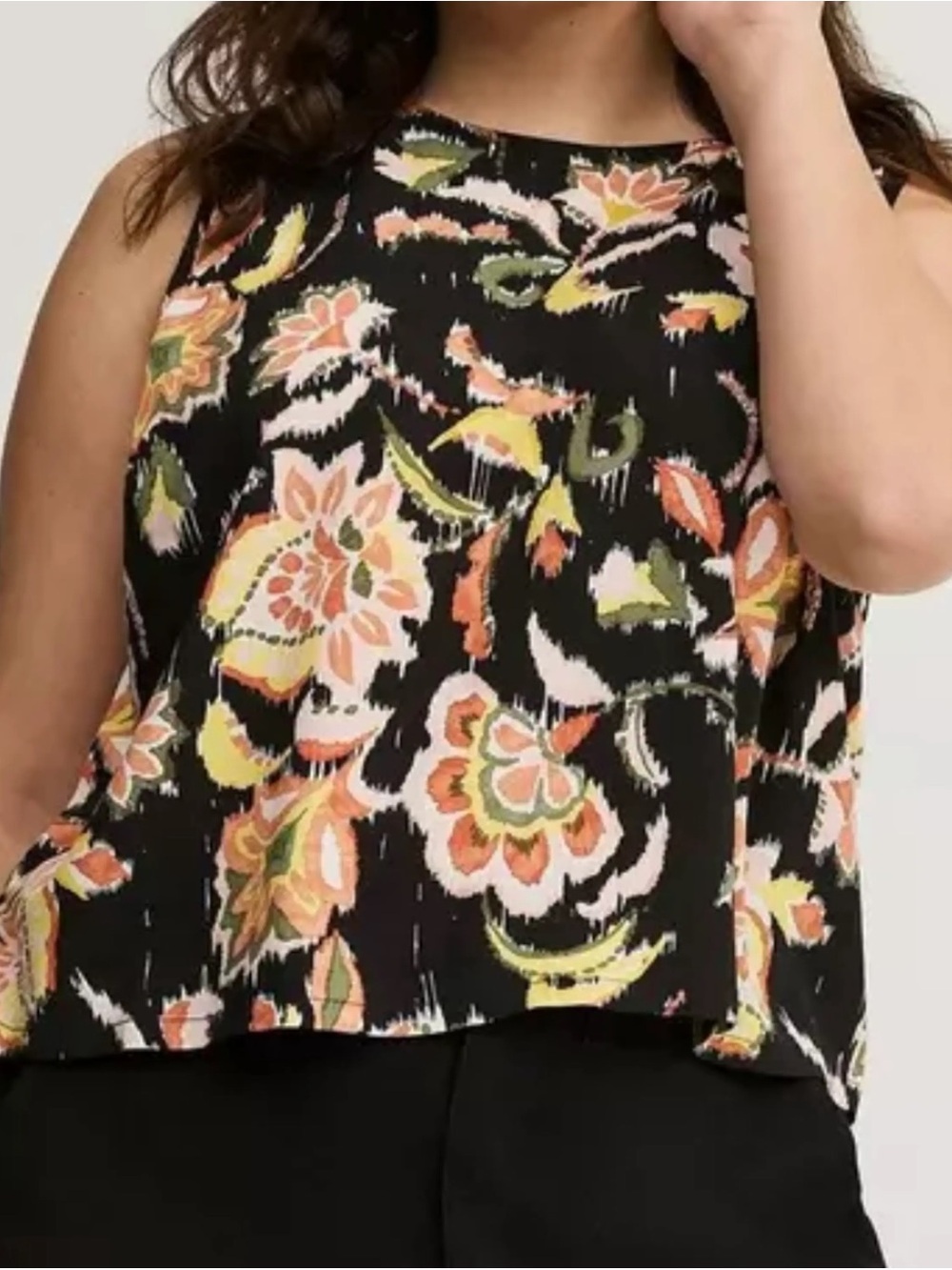 torrid Black Floral Print Tank Top with Peach and Green Accents